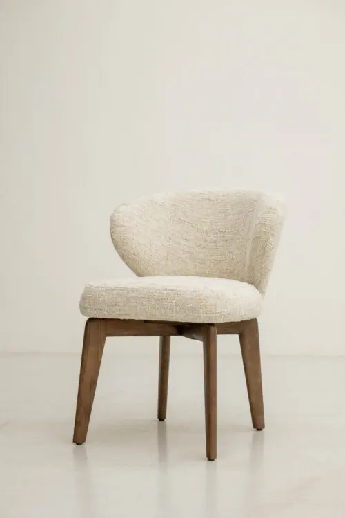 Dining Chair Hampton – Swivel | Hazel Bouclé | Brown Wooden Base
