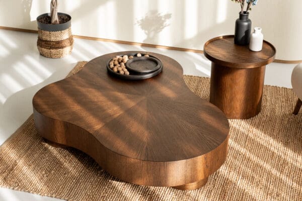 table basse scandinave japandi en bois foncé